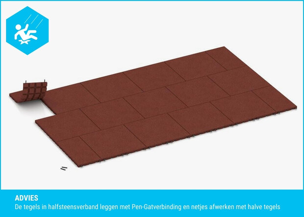 RubbertegelXL - Rubberen Speelplaatstegel - 50x25x4,5 cm Rood - Legadvies