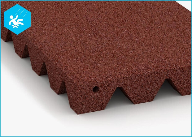 RubbertegelXL - Rubberen Speelplaatstegel - 50x25x4,5 cm Rood - Detail