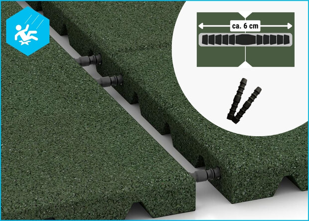 RubbertegelXL - Rubberen Speelplaatstegel - 50x25x3 cm Groen PG - de Pen-GatverbindingBovenzijde