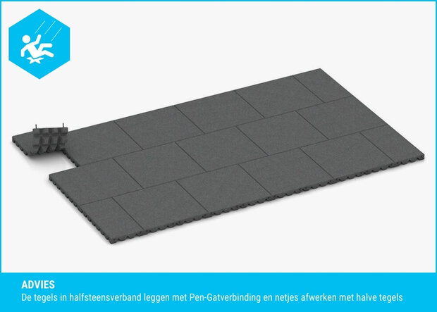 RubbertegelXL - Rubberen Speelplaatstegel - 50x25x4,5 cm Grijs PG - Legadvies