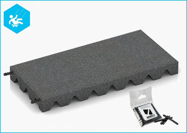 RubbertegelXL - Rubberen Speelplaatstegel - 50x25x5,5 cm Grijs PG - Bovenzijde