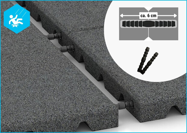 RubbertegelXL - Rubberen Speelplaatstegel - 50x25x5,5 cm Grijs PG - de Pen-Gatverbinding
