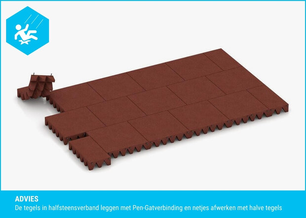 RubbertegelXL - Rubberen Speelplaatstegel - 50x25x8 cm Rood PG - Legadvies