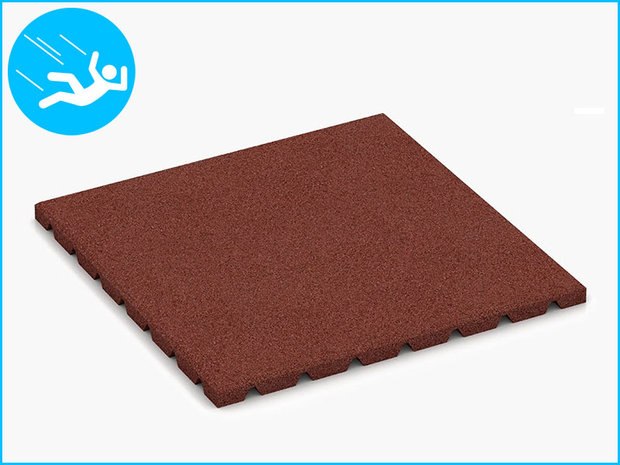 RubbertegelXL - Rubberen Speelplaatstegel - 50x50x2,5 cm Rood - Bovenkant