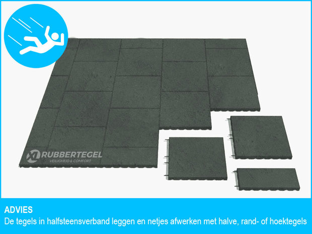 RubbertegelXL - Rubberen Speelplaatstegel - 50x25x4 cm Grijs - met Pen/Gatverbinding - Advies