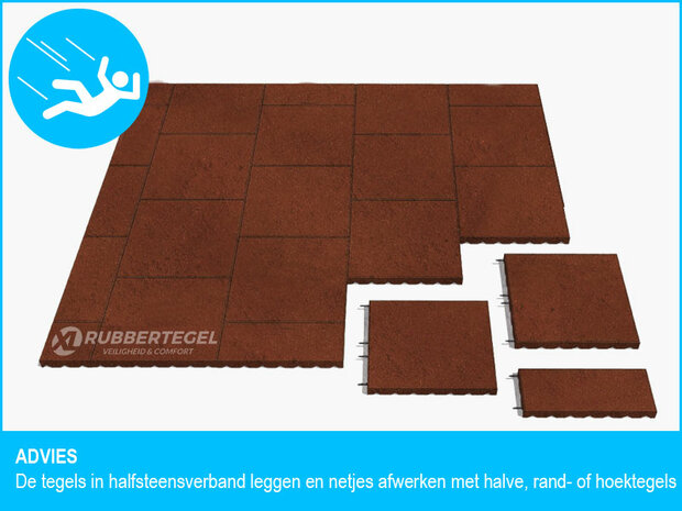RubbertegelXL - Rubberen Speelplaatstegel - 50x25x4,5 cm Rood - met Pen/Gatverbinding - Advies