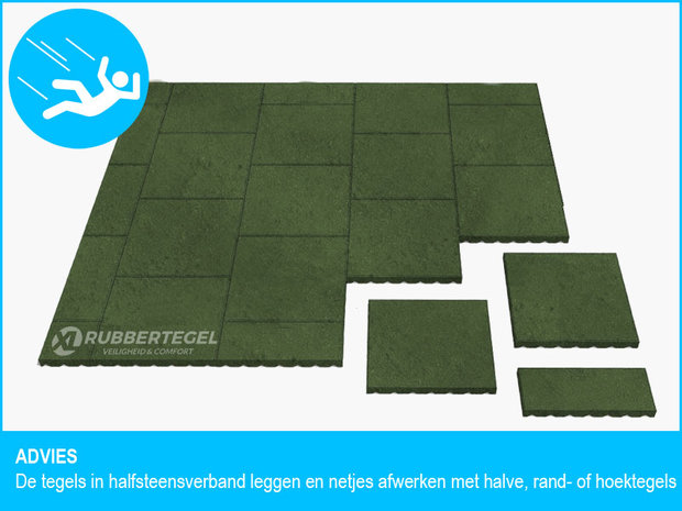 RubbertegelXL - Rubberen Speelplaatstegel - 50x50 cm Groen - Rand - Advies