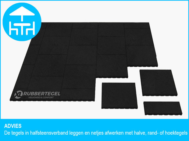 RubbertegelXL - Rubberen Terrastegel - 50x50x3 cm Zwart - Advies
