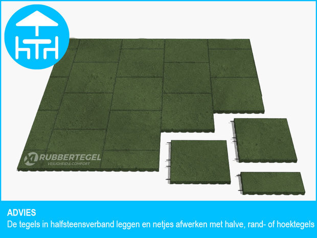 RubbertegelXL - Rubberen Terrastegel - 50x50x4 cm Groen - met Pen/Gatverbinding - Advies