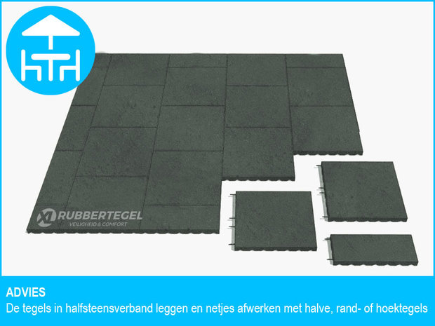 RubbertegelXL - Rubberen Terrastegel - 50x50 cm Rand Grijs - met Pen/Gatverbinding - Advies