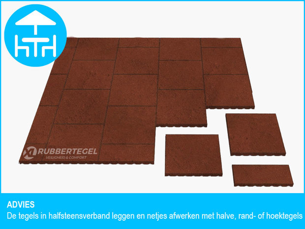 RubbertegelXL - Rubberen Terrastegel - 50x50 cm Hoek Rood - Advies