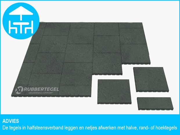 RubbertegelXL - Rubberen Terrastegel - 50x50 cm Hoek Grijs - Advies